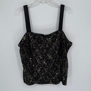 Dressbarn Women's Black Gold Sequin Lace Wide Strap Party Tank Top Plus Size 20W